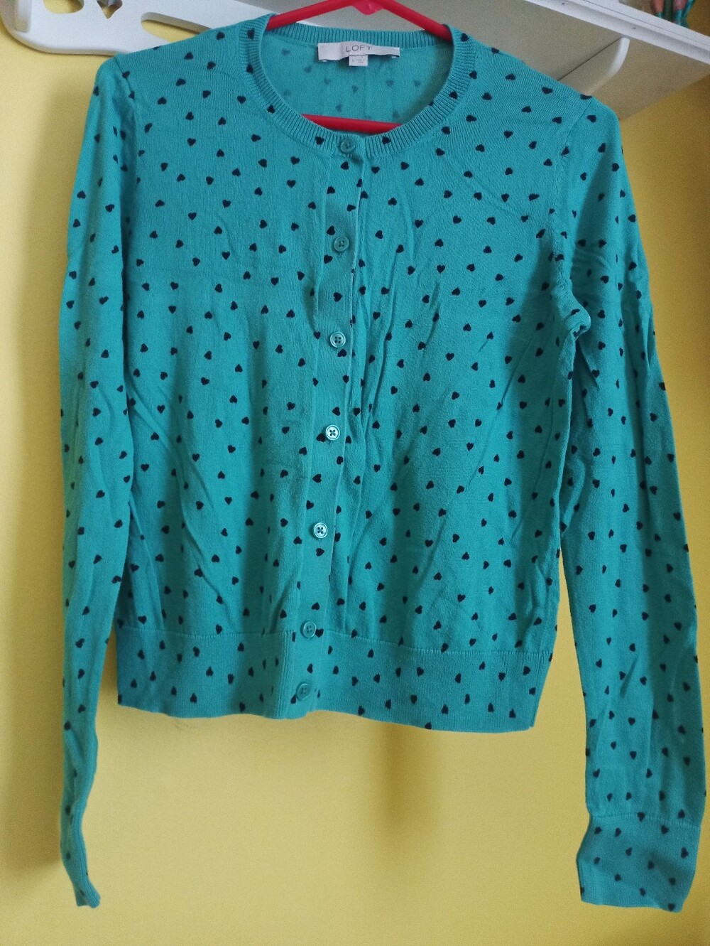 Tossed Hearts Print Cotton Cardigan from Loft, Size Medium